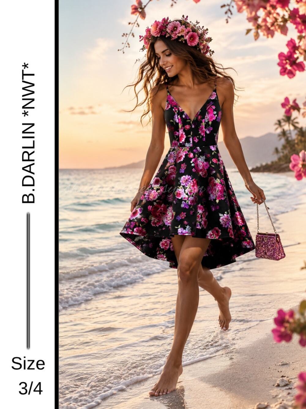 MSRP: $78 | ✨ B. Darlin Metallic Floral High-Low Party Dress | NWT Size 3/4 ✨